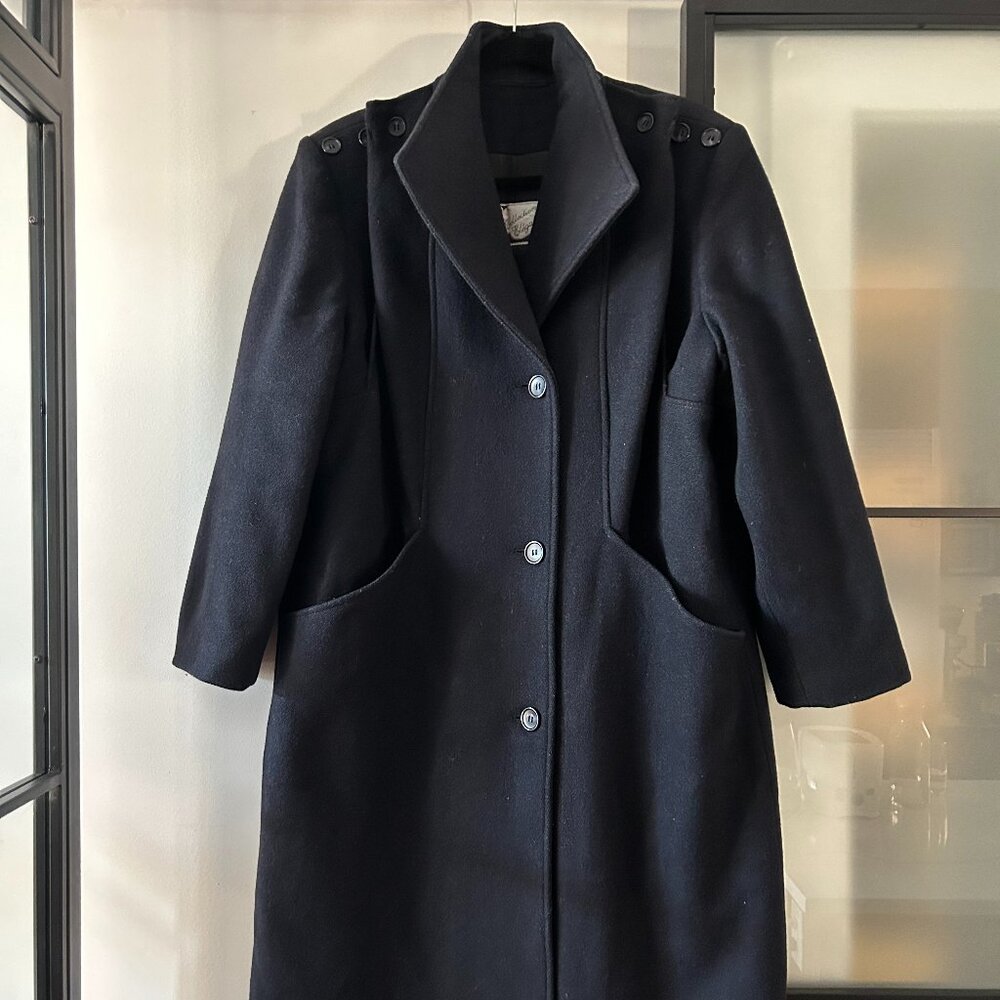 Classic Long Navy Blue Wool Coat 80s Vintage - Size M/L - Good Condition